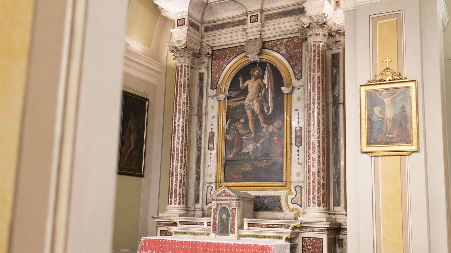 Il Romanino-353-Chiesa di san Giorgio, Capriolo, Brescia -Resurrezione di Cristo. Altare del SS. Sacramento